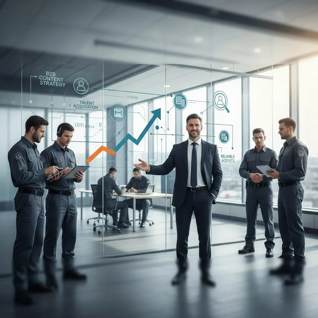 Illustration de l'article « Comment un directeur d'agence de sécurité a boosté son recrutement d'agents fiables en 2026 grâce à la stratégie de contenu B2B » — SEKUR, logiciel de sécurité privée