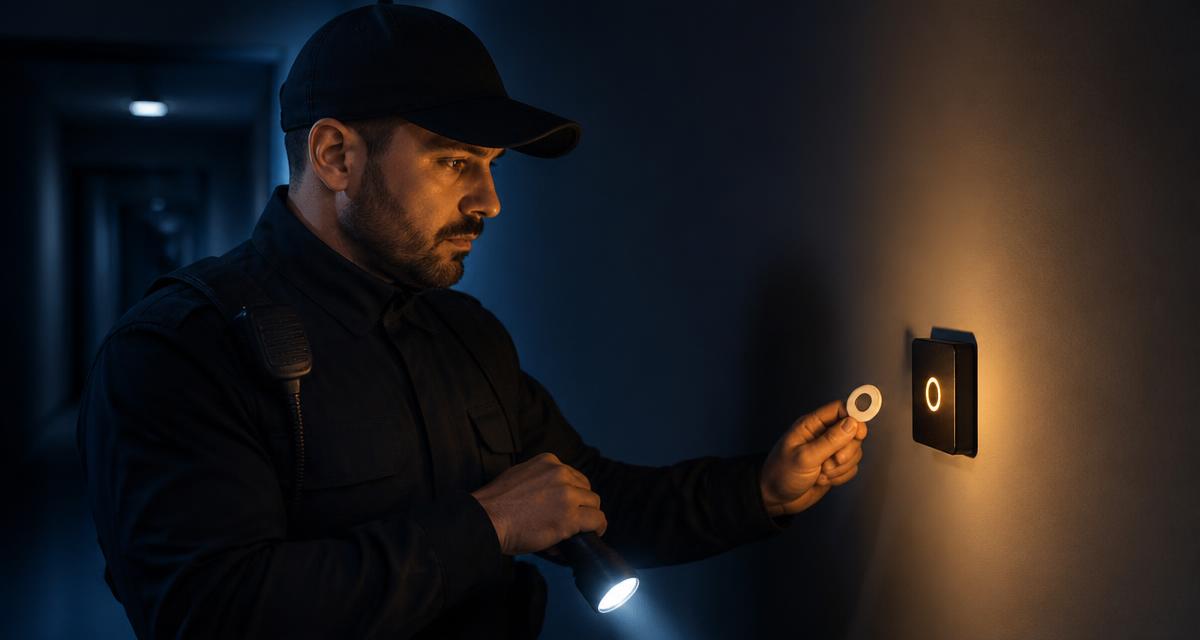 Agent effectuant une ronde de nuit sur un site industriel (visuel d'habillage).
