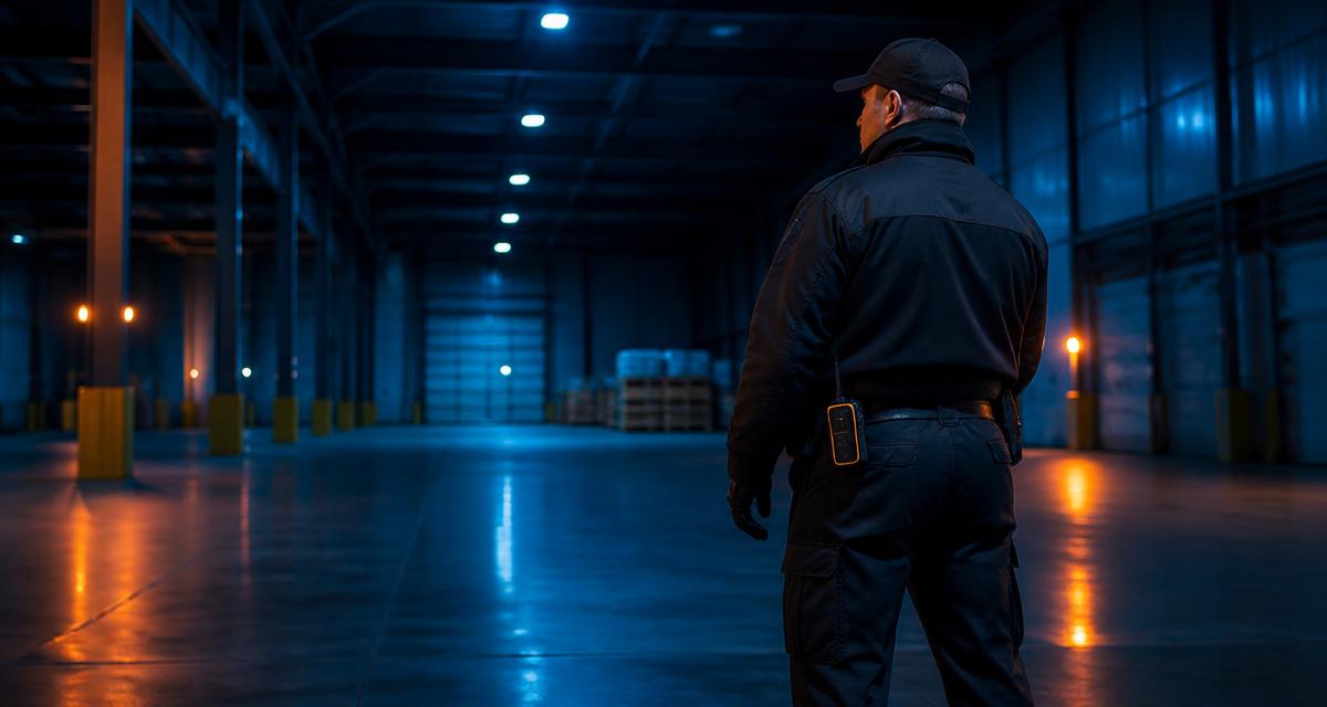 Agent de sécurité seul sur un site la nuit (visuel d'habillage).